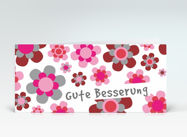 Genesungskarte Gute Besserung Flower-Power rot Vorderseite