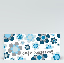 Genesungskarte: Gute Besserung Flower-Power blau