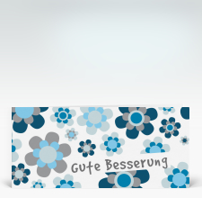 Genesungskarte: Gute Besserung Flower-Power blau
