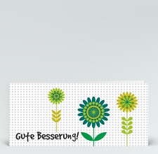 Genesungskarte: Besserungs-Blumen grün auf Pünktchen