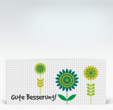 Genesungskarte: Besserungs-Blumen grün auf Pünktchen