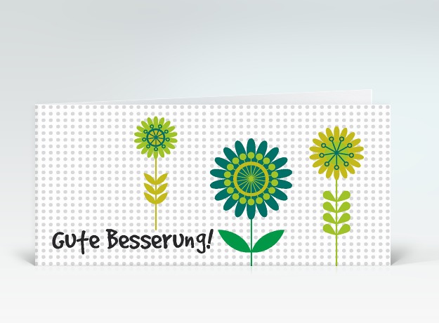 Genesungskarte Besserungs-Blumen grün auf Pünktchen Vorderseite