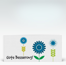 Genesungskarte: Besserungs-Blumen blau auf Pünktchen