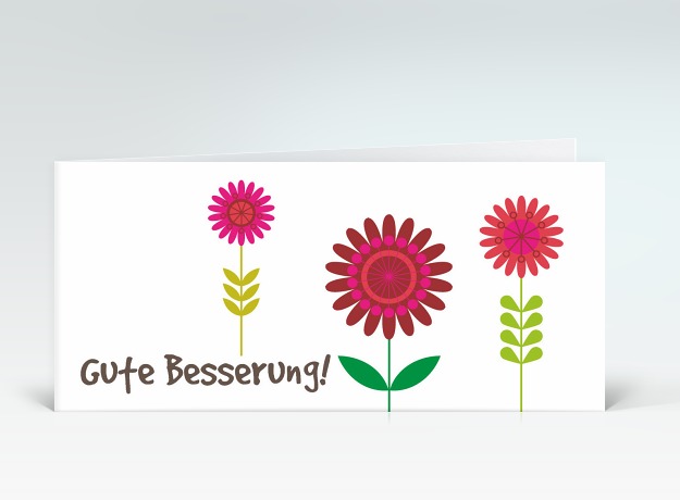 Genesungskarte Besserungs-Blumen rot Vorderseite