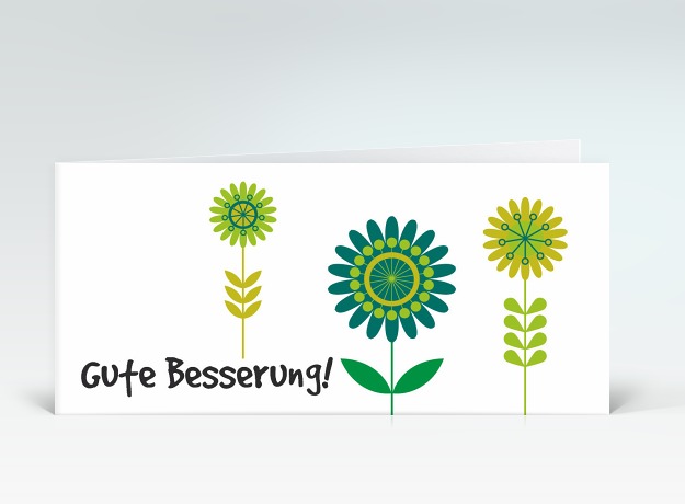 Genesungskarte Besserungs-Blumen grün Vorderseite