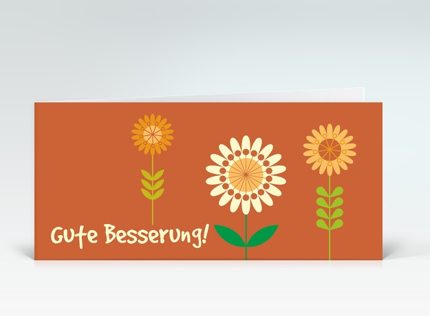 Genesungskarte Besserungs-Blumen auf orange Vorderseite