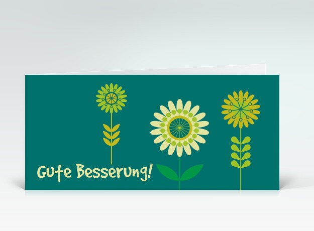 Genesungskarte Besserungs-Blumen auf grün Vorderseite