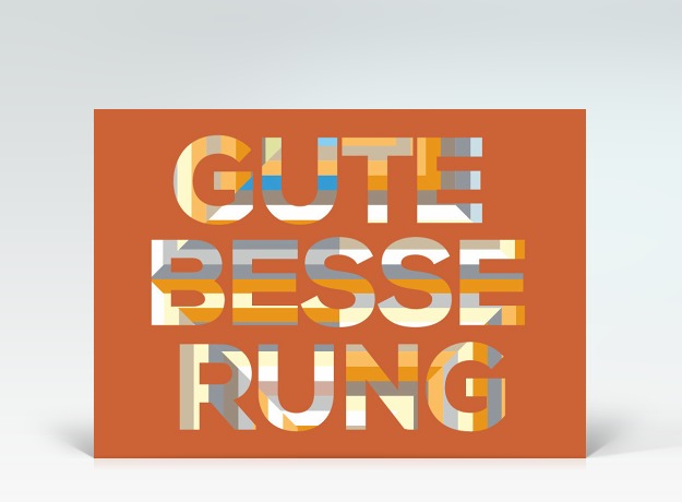 Genesungskarte Postkarte Gute Besserung gestreift orange Vorderseite
