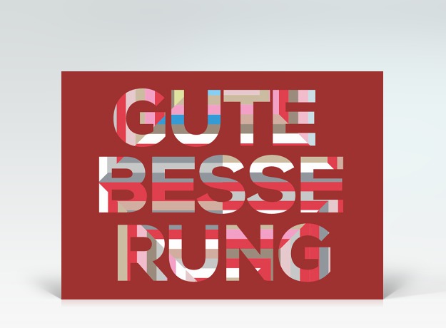 Genesungskarte Postkarte Gute Besserung gestreift rot Vorderseite