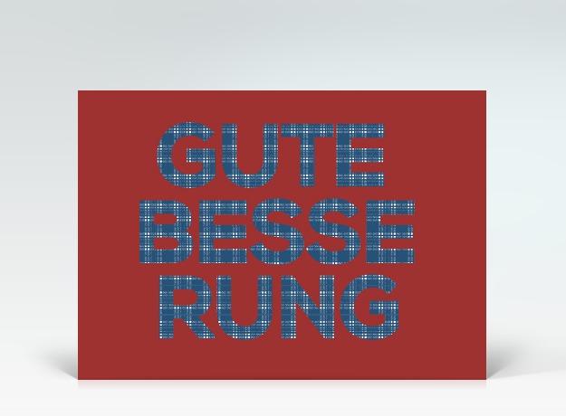 Genesungskarte Postkarte Gute Besserung gemustert auf rot Vorderseite