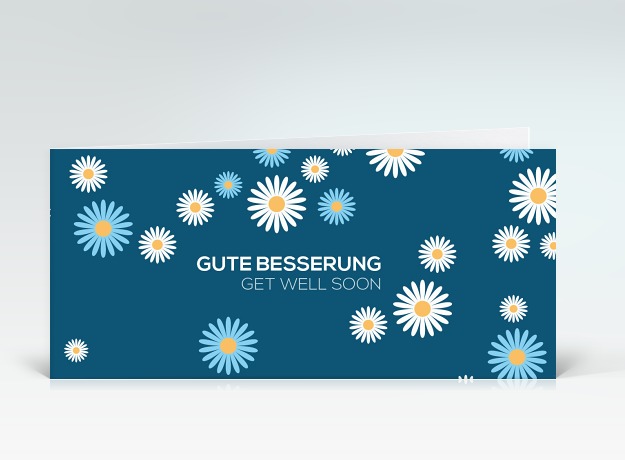 Genesungskarte Genesungsblümchen blau Vorderseite