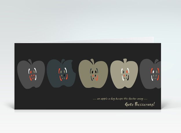 Genesungskarte An Apple a day... Gute Besserung in blau, grau und khaki Vorderseite