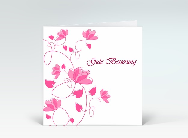 Genesungskarte Pinke Blumen, Genesungswünsche handgemalt Vorderseite