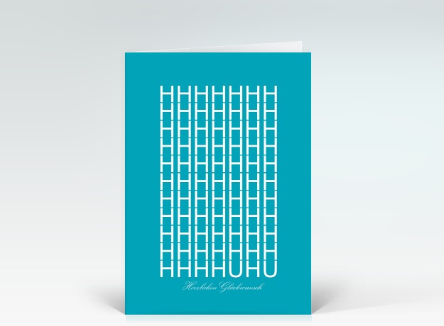 Glückwunschkarte Huhu, Geburtstagsgruß typografisch blau Vorderseite