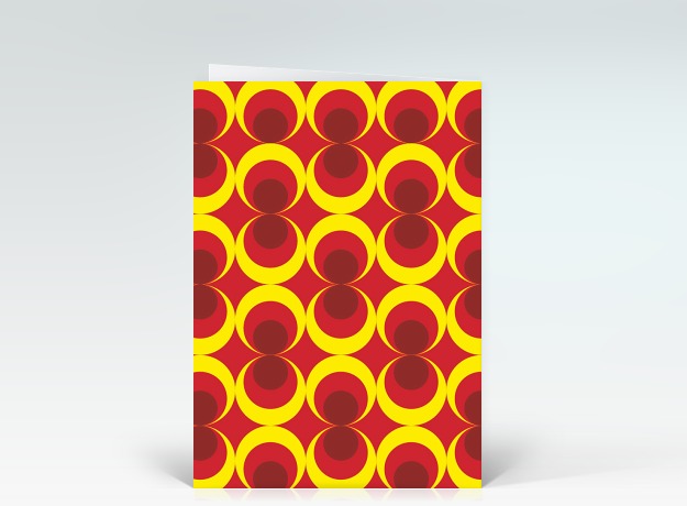 Glückwunschkarte Retro Kreise rot-orange-gelb Rückseite