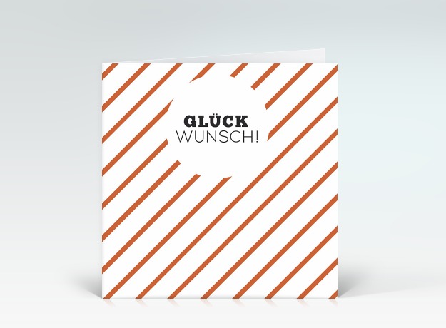 Glückwunschkarte Diagonale Streifen in orange Vorderseite