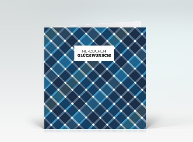Glückwunschkarte Glückwunsch Karo marineblau Vorderseite