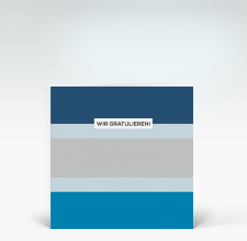 Glückwunschkarte: Wir gratulieren Streifen horizontal blau