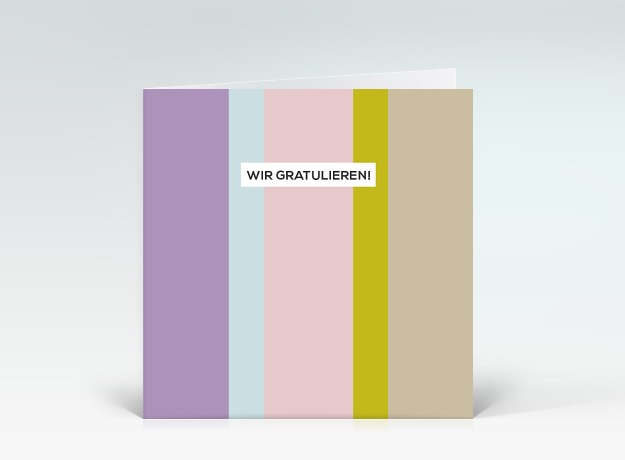 Glückwunschkarte Wir gratulieren Streifen vertikal bunt #1 Vorderseite