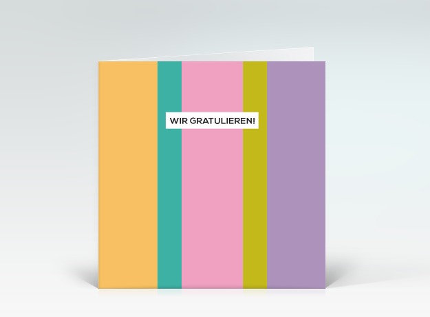 Glückwunschkarte Wir gratulieren Streifen vertikal bunt #2 Vorderseite