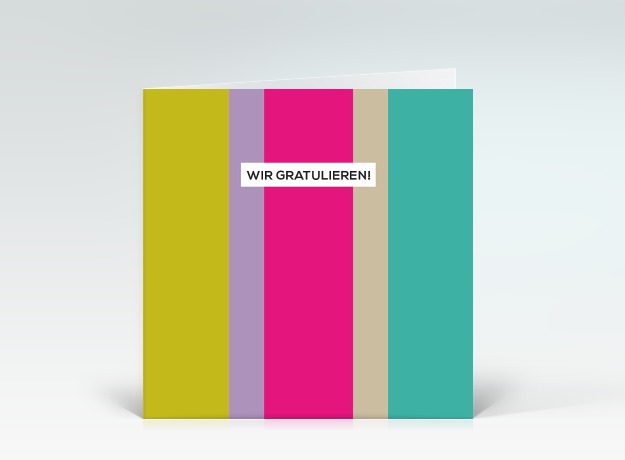 Glückwunschkarte Wir gratulieren Streifen vertikal bunt #3 Vorderseite