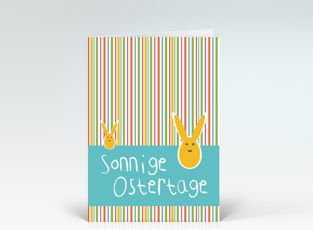Osterkarte Sonnige Ostergrüße mit Streifen Vorderseite
