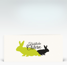 Osterkarte: Zwei Osterhasen grün