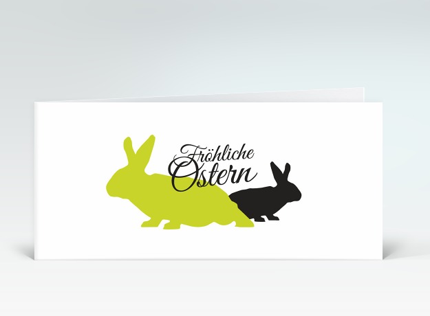 Osterkarte Zwei Osterhasen grün Vorderseite