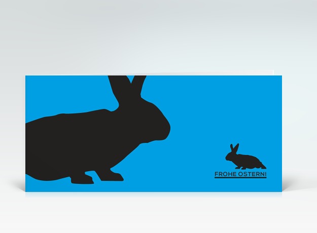 Osterkarte Osterhase auf blau Vorderseite
