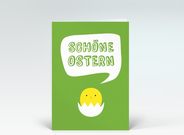 Osterkarte Küken wünscht schöne Ostern Grün Vorderseite