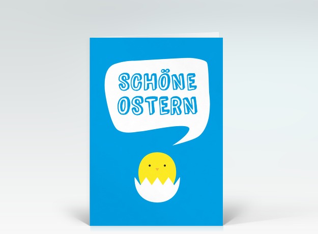 Osterkarte Küken wünscht schöne Ostern Blau Vorderseite