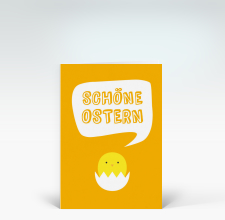 Osterkarte: Küken wünscht schöne Ostern Orange