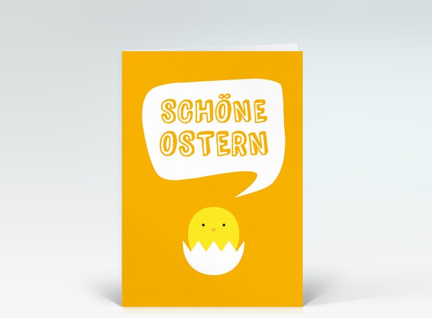 Osterkarte Küken wünscht schöne Ostern Orange Vorderseite