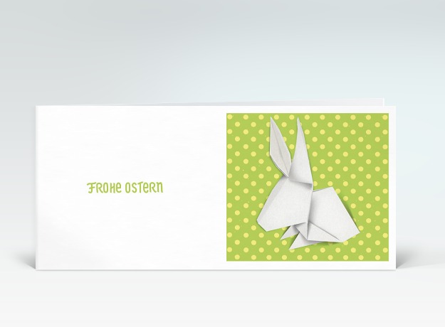 Osterkarte Origami-Osterhase auf Punktemuster Vorderseite
